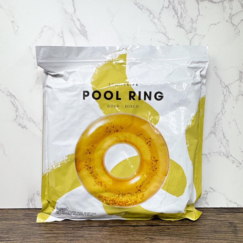 Gold glitter pool ring, Sunny Life gold disco pool ring, brand new NIB